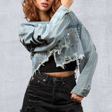 CITY OF ANGELS Black Font Women Cropped Denim Jacket