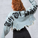 CITY OF ANGELS Black Font Women Cropped Denim Jacket