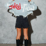 REVOLUTION OF LOVE Crop Denim Jacket