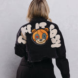 TAKE IT EASY teddy bear Crop Denim Jacket