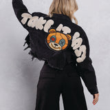 TAKE IT EASY teddy bear Crop Denim Jacket