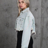 FUCK OFF Crop Denim Jacket