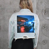 FUCK OFF Crop Denim Jacket