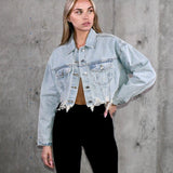 GOOD ON MY OWN Crop Denim Jacket